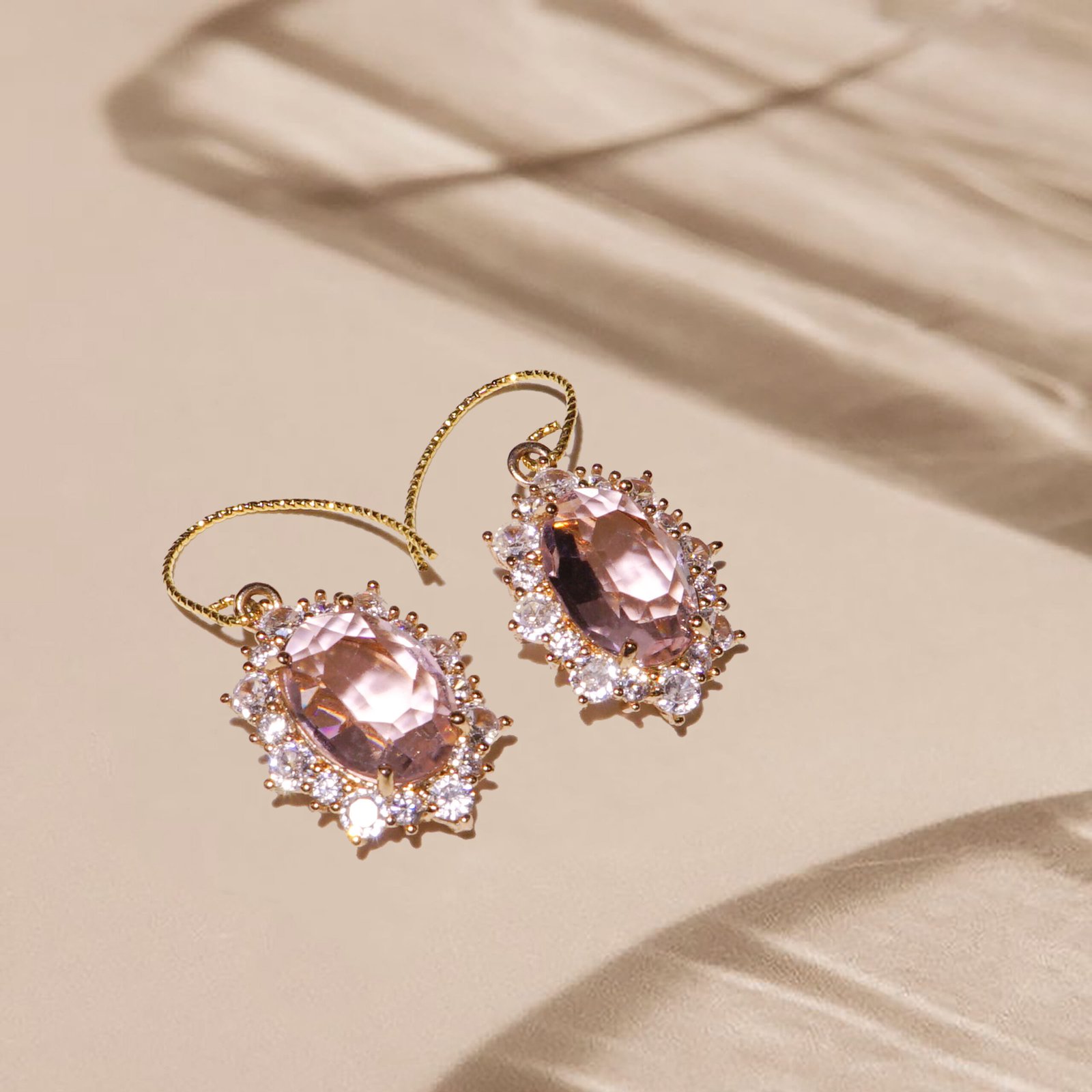 "Dazzling Love" Pink Quartz & Zircon Vintage Earrings